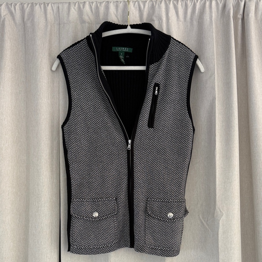 Ralph Lauren Black and White V-Neck Sweater Vest